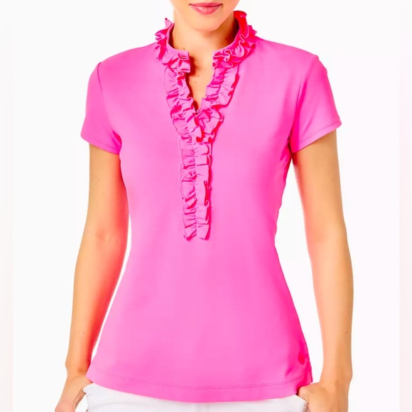 Lilly Pulitzer Tops - Lilly Pulitzer Luxletic Frida Ruffle Top UPF50+ Women’s size XL Pink Athleisure